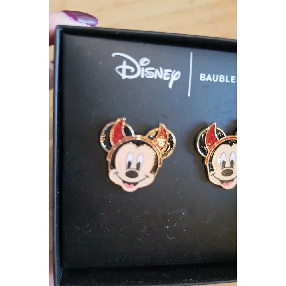 NIB BaubleBar/Disney Mickey Mouse w/Devil Horns Pierced Earrings Studs Halloween